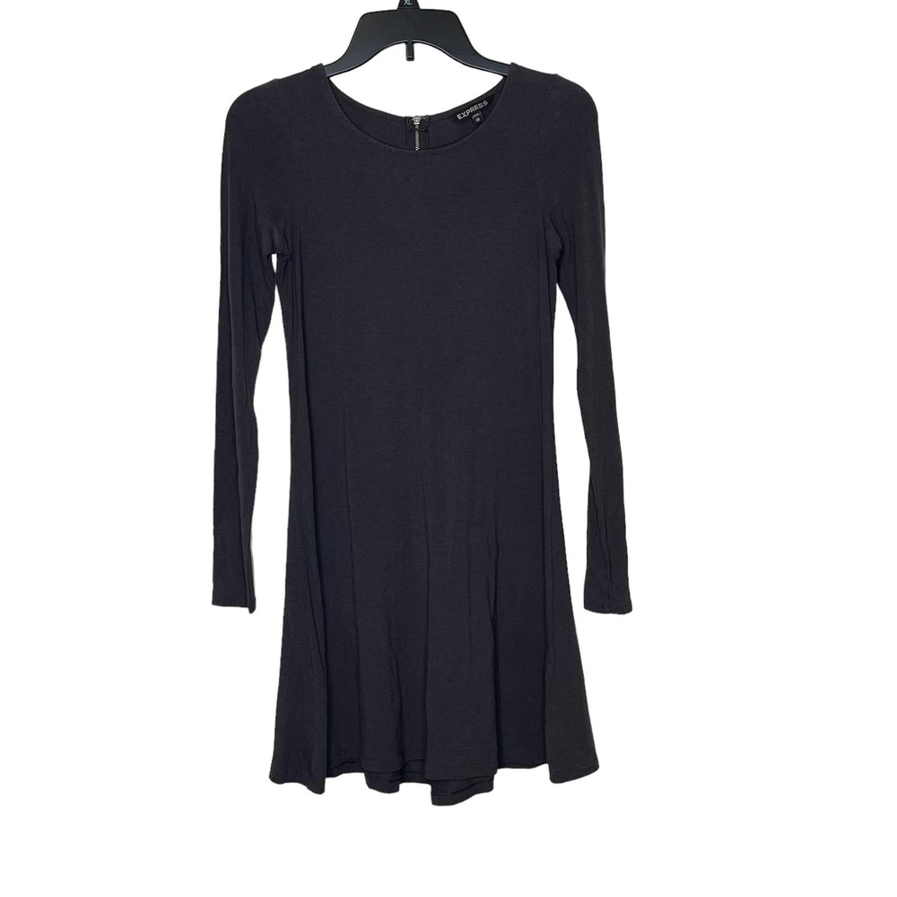 Express Women's T-Shirt Dress Long Sleeve  Fit &‎ Flare Stretch Crewneck Gray XS